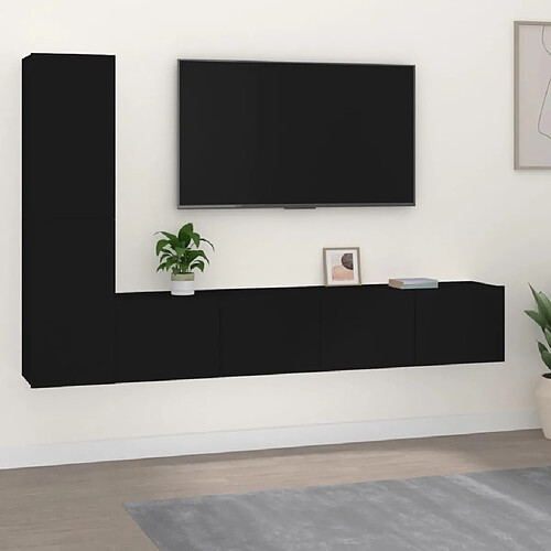 Maison Chic Ensemble de meubles TV 4 pcs | Banc TV Moderne pour salon | Meuble de Rangement - Noir Bois d'ingénierie -MN53420