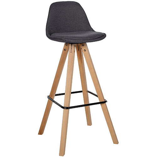 Decoshop26 Tabouret de bar chaise haute x1 repose-pieds style scandinave en tissu gris foncé structure en bois clair carré 10_0004637