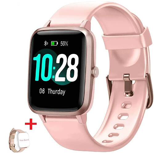 Chrono Montre Connectée avec Moniteur De Sommeil Fréquence Cardiaque 5ATM étanche Compatible IOS,Android-Rose