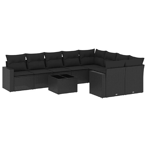 Maison Chic Salon de jardin 10 pcs avec coussins | Ensemble de Table et chaises | Mobilier d'Extérieur noir résine tressée -GKD90938