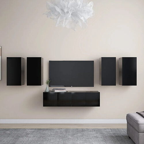 vidaXL Ensemble de meubles TV 6 pcs Noir Bois d'ingénierie