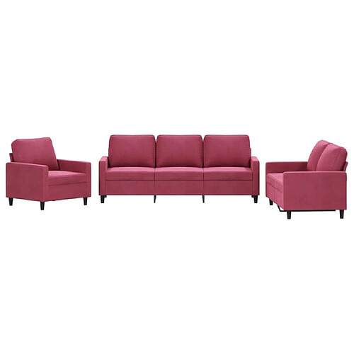 Maison Chic Ensemble de canapés 3 pcs avec coussins, Canapé droit Sofa pour Salon Rouge bordeaux Velours -GKD718330