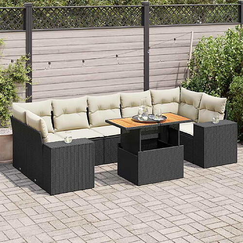 vidaXL Salon de jardin 8 pcs avec coussins noir résine tressée