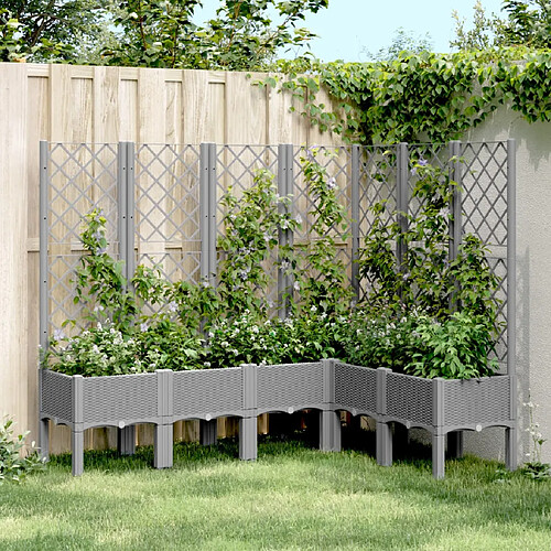 vidaXL Jardinière avec treillis gris clair 160x120x142 cm PP