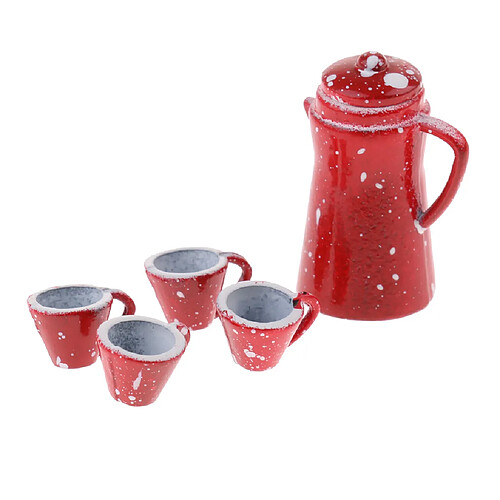 5 ensemble de théière tasse de thé maison de poupée miniature porcelaine café ensemble de thé rouge