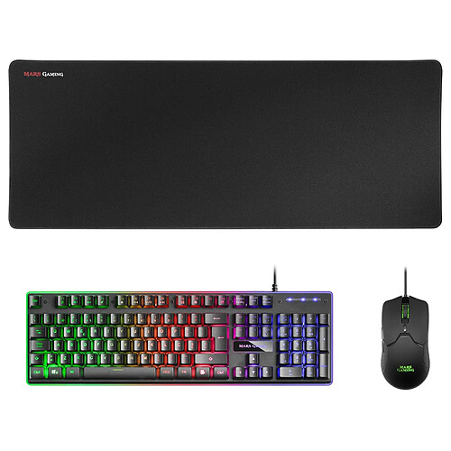 Combo Mars Gaming Mcpxwpt Noir Rgb Pt Clavier +Souris +Tapis