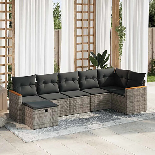 vidaXL Salon de jardin avec coussins 7 pcs gris résine tressée