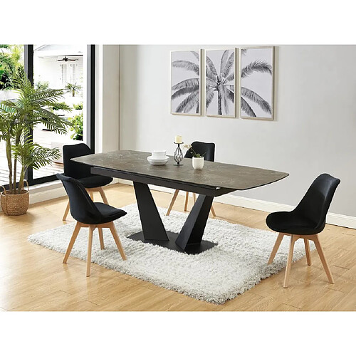 Vente-Unique Lot de 6 chaises en velours et hêtre - Noir - JODY