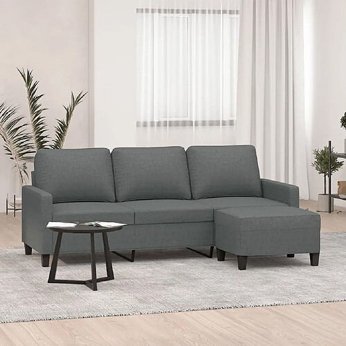 vidaXL Canapé à 3 places avec repose-pieds Gris foncé 180 cm Tissu