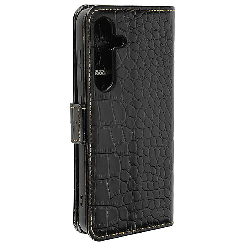 Avizar Étui Cuir pour Samsung Galaxy S24 Portefeuille RFID Motif Crocodile Noir