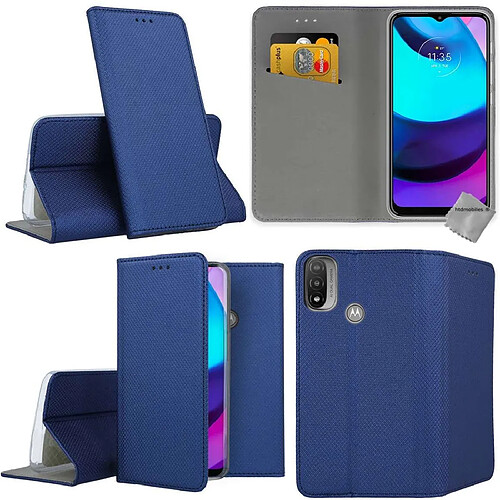 Htdmobiles Housse etui portefeuille avec coque intérieure en silicone pour Motorola Moto E20 / E30 / E40 + verre trempe - BLEU MAGNET