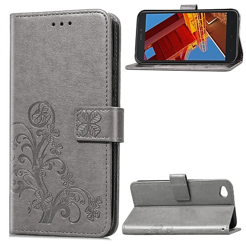 Wewoo Housse Coque Étui en cuir à Motif fleurs repiquées Lucky Clover pour Xiaomi Redmi Goavec support et logements cartesportefeuille et dragonne Gris