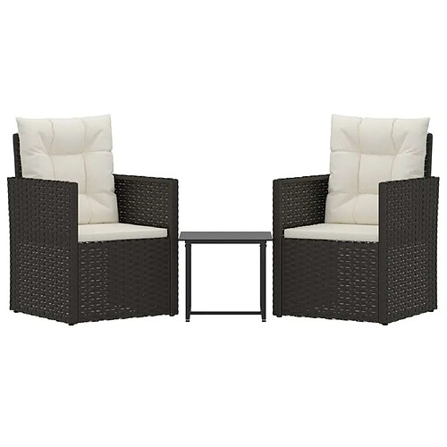 Maison Chic Salon de jardin 3 pcs avec coussins - Table et chaises d'extérieur - Mobilier/Meubles de jardin Moderne résine tressée noir -MN34261