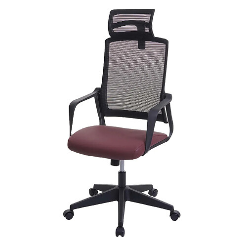 Decoshop26 Fauteuil de bureau ergonomique pivotante avec accoudoirs et dossier en tissu mesh bordeaux-rouge 04_0001880