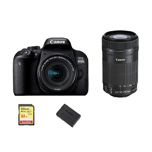 CANON EOS 800D KIT EF-S 18-55mm F4-5.6 IS STM+ EF-S 55-250mm F4-5.6 IS STM (White Box) + 32GB SD card + LP-E17 Battery