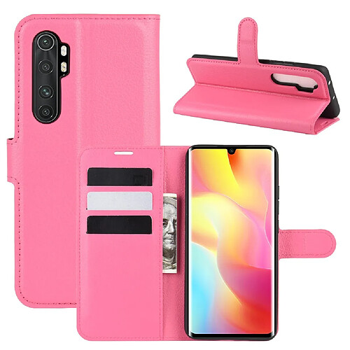 Etui en PU peau de litchi magnétique avec support rose pour Xiaomi Mi Note 10 Lite