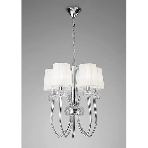 Luminaire Center Suspension Loewe Slim 5 Ampoules E14, chrome poli avec Abat jour blancs