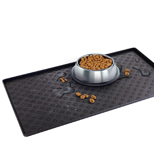 Tapis de Gamelle pour Chiens - VENTEO - Antidérapant et Waterproof - Tapis d'alimentation d'animaux - En silicone - 48 x 30 cm - Noir - Facile à nettoyer