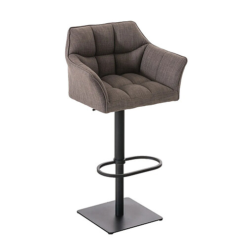 Decoshop26 Tabouret de bar chaise haute de comptoir couture carrées assise en tissu gris cadre en métal noir 10_0004696