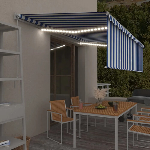 vidaXL Auvent rétractable manuel avec store et LED 5x3 m Bleu et blanc