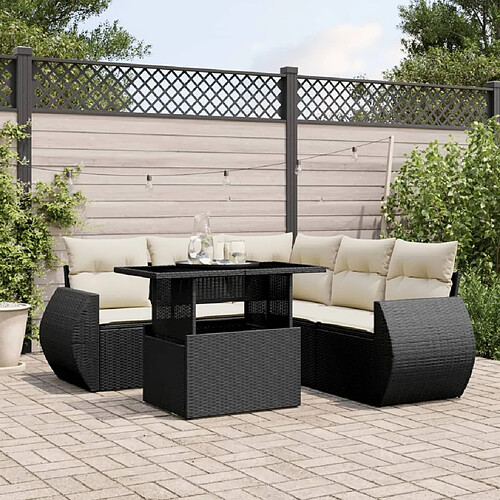 vidaXL Salon de jardin 6 pcs avec coussins noir résine tressée