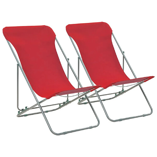 vidaXL Chaises de plage pliables lot de 2 Acier et tissu oxford Rouge