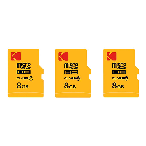 Pack de 3 KODAK Cartes Mémoire Micro SDHC 8 Go avec Adaptateur - Solution de Stockage Haute Vitesse - Noir