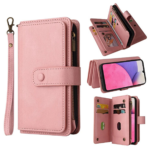 Etui en PU antichoc avec support et porte-cartes rose pour votre Samsung Galaxy A13 4G/A13 Lite 4G