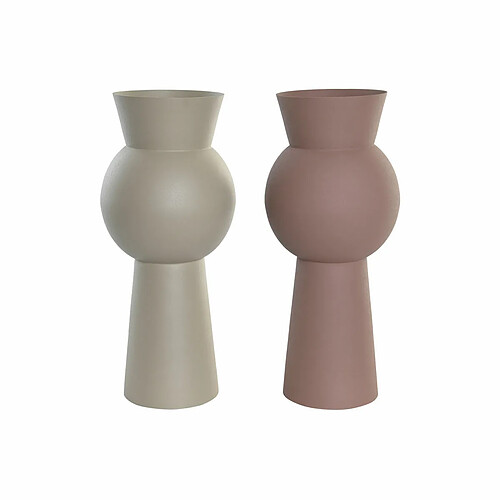 Vase DKD Home Decor 17 x 17 x 40,5 cm Beige Rose Fer (2 Unités)