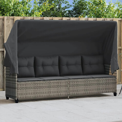 Maison Chic Chaise longue avec auvent et coussins | Bain de soleil Relax | Transat gris résine tressée -GKD27933