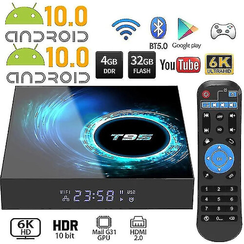 Universal Lecteur multimédia T95 6K H616 Quad Core Lecture 10 2.4G et 5G WiFi Bluetooth 5.0 4G 16G 16G 32Go