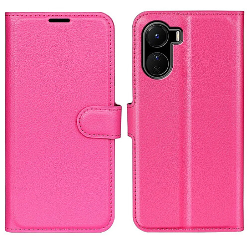 Etui en PU texture litchi, fermoir magnétique avec support pour Vivo Y16 4G - rose