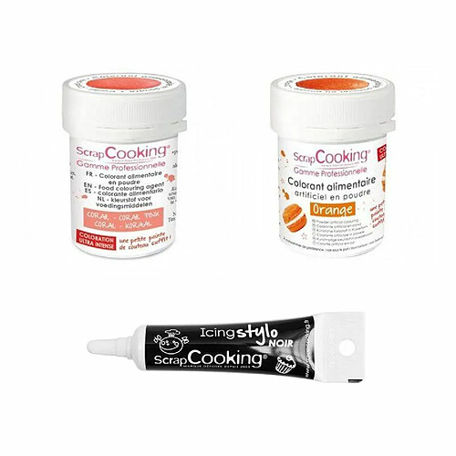 Scrapcooking 2 colorants alimentaires corail-orange + Stylo glaçage noir