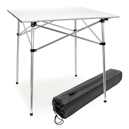 Helloshop26 Table de camping en aluminium avec plateau de 70 cm et sac de transport argenté 16_0000539