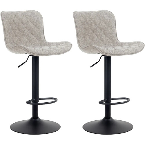 Decoshop26 Lot de 2 tabourets de bar coutures décoratives pied trompette hauteur réglable en métal noir assise en tissu taupe 10_0004139