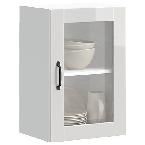 vidaXL Armoire murale cuisine avec porte en verre Porto blanc brillant