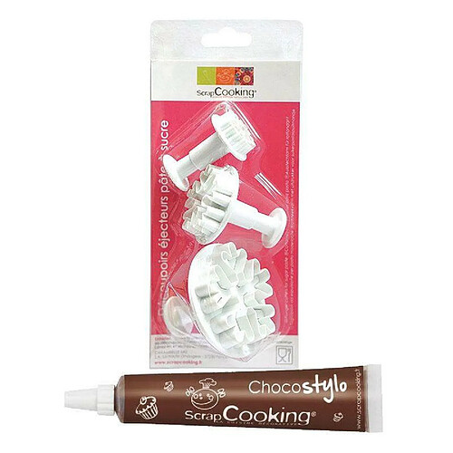 Scrapcooking 3 découpoirs et éjecteurs à pâte à sucre Flocons + 1 Stylo chocolat