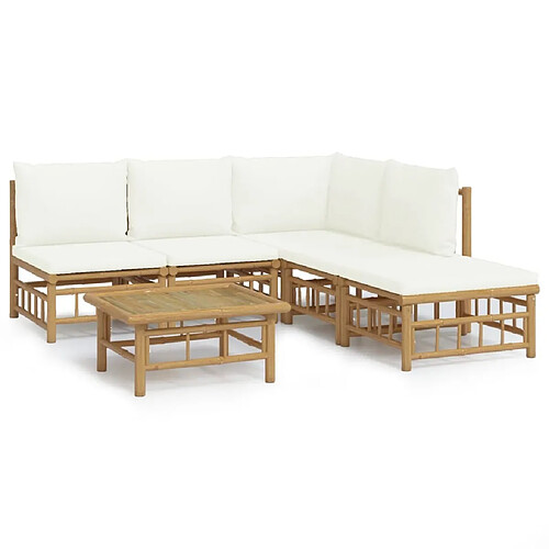 Maison Chic Salon de jardin 6 pcs + coussins - Mobilier/Meubles de jardin - Table et chaises d'extérieur blanc crème bambou -MN69298