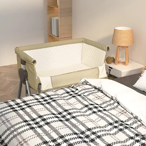 vidaXL Lit pour bébé avec matelas Taupe Tissu de lin