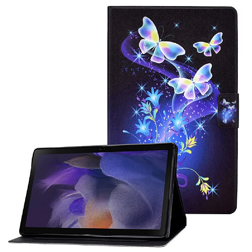 Etui en PU fermeture magnétique avec porte-cartes papillons et fleurs pour votre Samsung Galaxy Tab A8 (2021) SM-X200/SM-X205