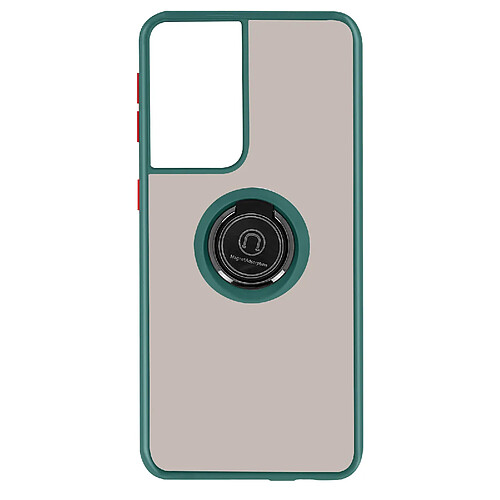 Avizar Coque Samsung Galaxy S21 Ultra Bi-matière Bague Métallique Fonction Support vert