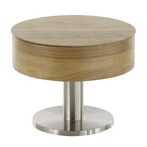 Inside 75 Table basse ronde DORA 60 cm diamètre-plateau chêne relevable piétement acier brosse