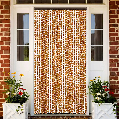 vidaXL Rideau anti-mouches ocre et blanc 100x230 cm chenille