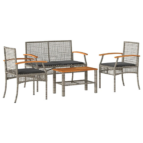 Maison Chic Ensemble de 4 Tables et chaises d'extérieur avec coussins,Salon de jardin Gris Résine tressée -GKD558908