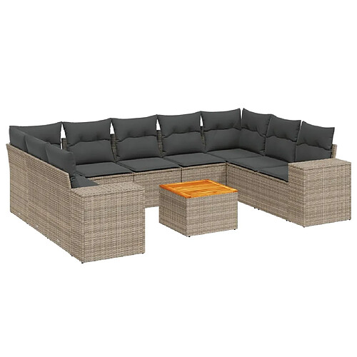 Maison Chic Salon de jardin avec coussins 10 pcs, Ensemble Tables et chaises de jardin, gris résine tressée -GKD656130