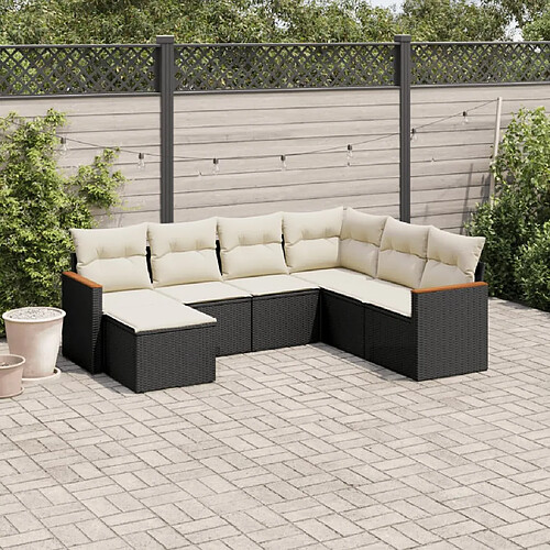 vidaXL Salon de jardin 7 pcs avec coussins noir résine tressée