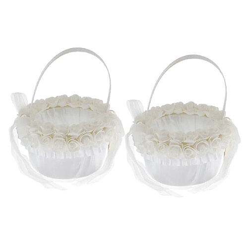 2pcs Panier de Fille de Fleur - Panier de Fleurs Blanc, Panier de Mariage pour Mariage