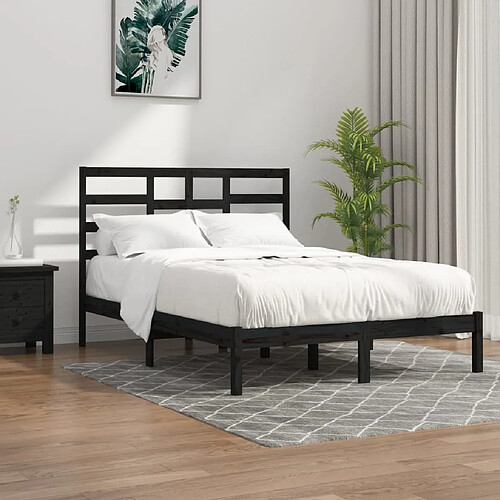 vidaXL Cadre de lit sans matelas noir bois massif 140x190 cm