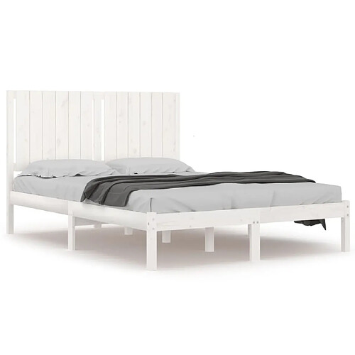 Maison Chic Lit Moderne Chambre - Cadre/structure de lit pour adulte Blanc Bois de pin massif 135x190 cm Double -MN56490