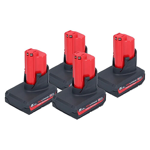 Milwaukee Batterie Set 4x M12 HB5 High Output 12 V 5,0 Ah / 5000 mAh Li-Ion Batterie ( 4x 4932480165 )